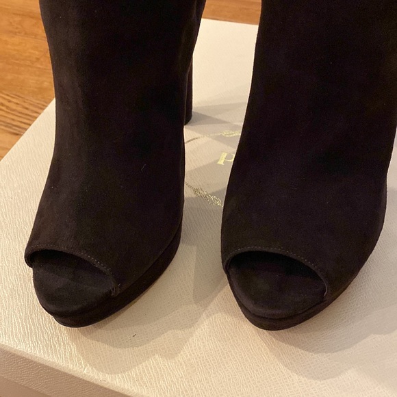 Prada Calzature Donna Camoscio brown suede peep toe boots size 38/8 - Picture 2 of 10